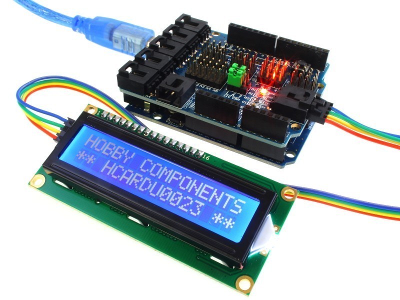 I2C Serial LCD 1602 Module - Shown with Uno and V4 Sensor Shield (sold separately)