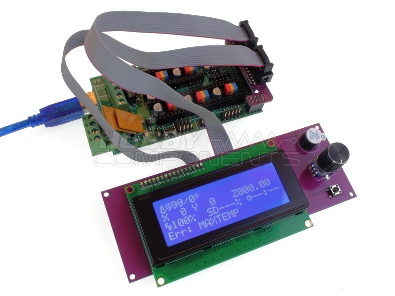 RAMPS compatible LCD controller module shown here with R3 Mega and Ramps shield (not included)