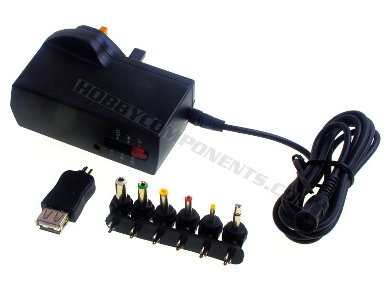 2500mA Regulated AC/DC Multi-Voltage Adaptor with USB